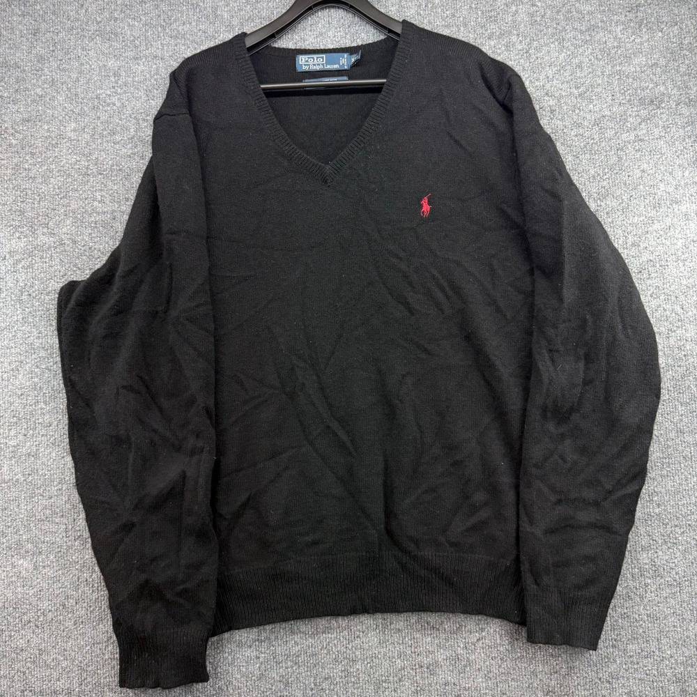 Polo Ralph Lauren Mens Black 100% Lambswool V-Neck Sweater XXL 69775‎